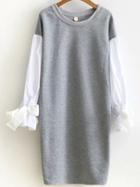 Shein Grey Color Block Tie Cuff Side Slit Sweatshirt Dress