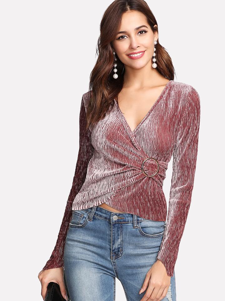 Shein Wrap Front O-ring Velvet Top