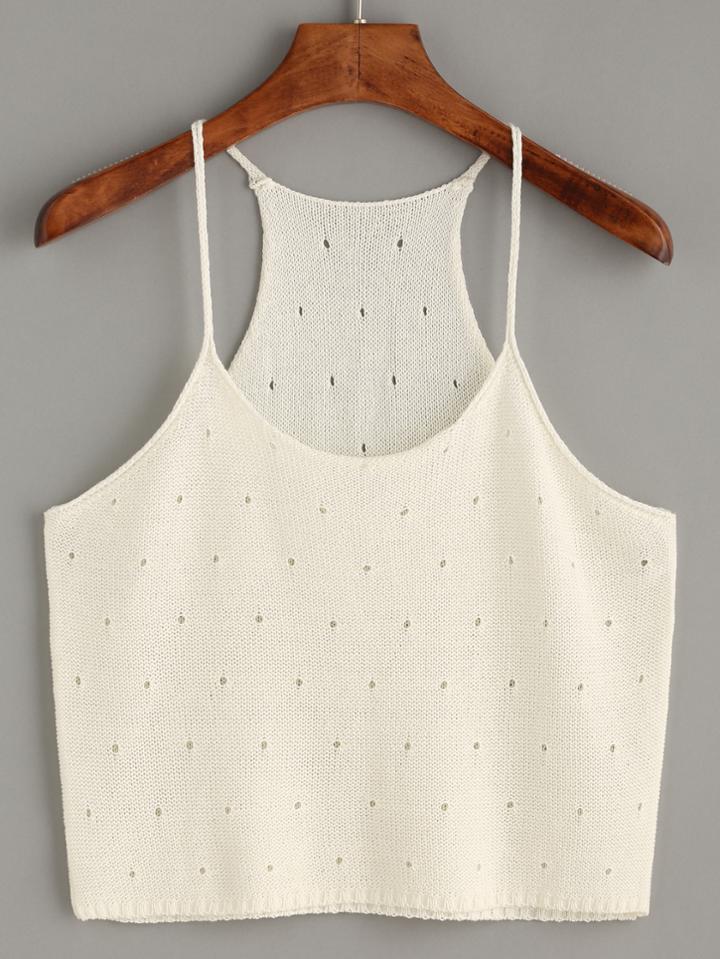 Shein White Spaghetti Strap Knitted Cami Top