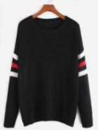 Shein Black Striped Sleeve Pullover Sweater