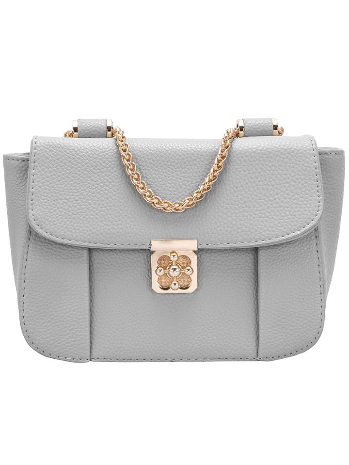 Shein Grey Chain Cross Buckle Pu Shoulder Bag