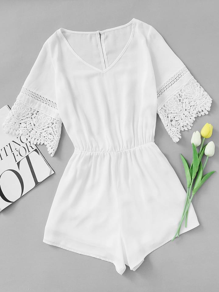 Shein Crochet Trim Split Back Romper