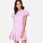 Shein Flutter Sleeve Solid Ruffle Dress
