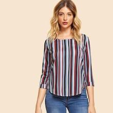 Shein Color Block Striped Blouse