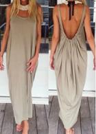 Rosewe Open Back Scoop Neck Ruched Maxi Dress