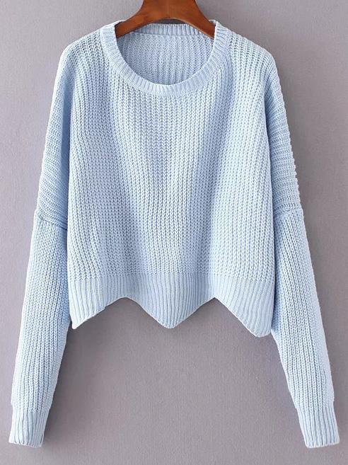Shein Blue Drop Shoulder Asymmetrical Sweater