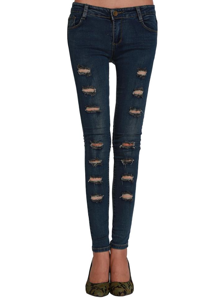 Shein Navy Ripped Skinny Denim Pant