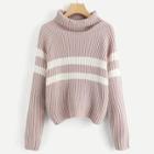 Shein Raglan Sleeve Rolled Neck Striped Sweater