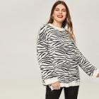 Shein Plus Drop Shoulder Zebra Print Split Side Sweater