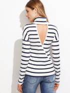 Shein Turtleneck Wrap Back Striped T-shirt