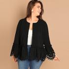 Shein Plus Lace Trim Open Front Coat