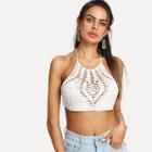 Shein Eyelet Inset Solid Halter Top
