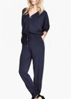 Rosewe Comfy V Neck Navy Blue Ankle Length Jumpsuit
