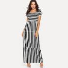 Shein Block-stripe Frill Trim Dress
