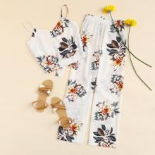 Shein Knot Back Floral Print Cami With Pants