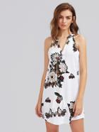 Shein Halterneck Floral Print Sleeveless Dress