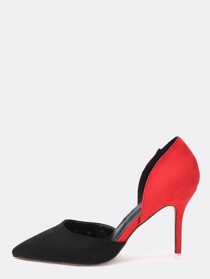 Shein Black Contrast Faux Suede D'orsay Pumps