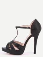 Shein Black T-strap Platform Sandals