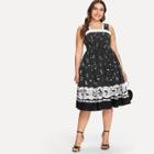Shein Plus Frilled Thick Strap Music Note Fit & Flare Dress