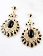 Shein Black Gemstone Gold Geometric Earrings