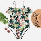 Shein Plus Flounce Tropical Swimsuit