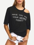 Shein One Shoulder Cutout Print T-shirt