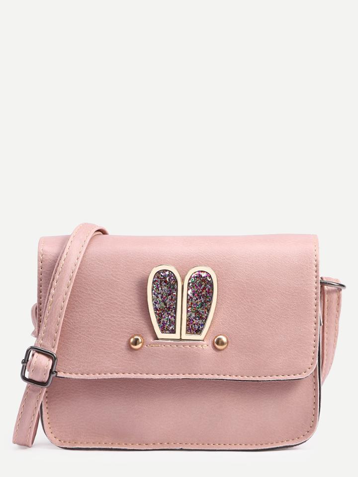 Shein Pink Glitter Rabbit Ears Embellished Flap Bag