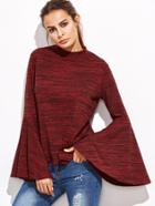 Shein Red Marled Knit Bell Sleeve Split Back T-shirt