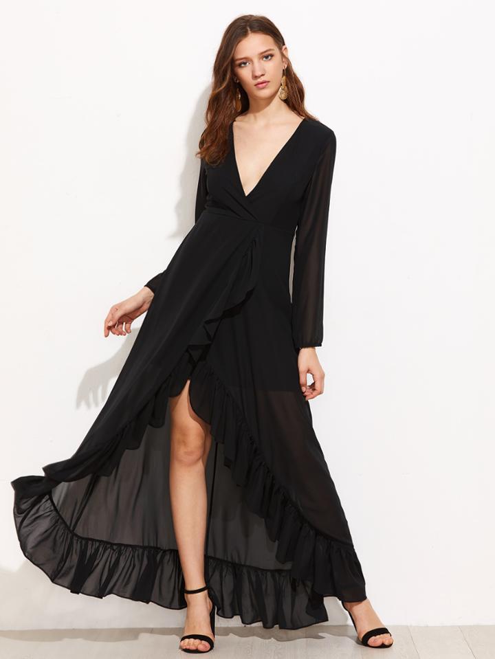 Shein Frill Trim Surplice Wrap Dress