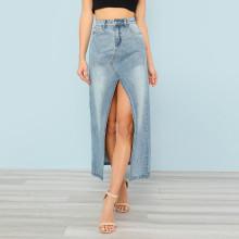 Shein Front Slit Light Washed Denim Skirt