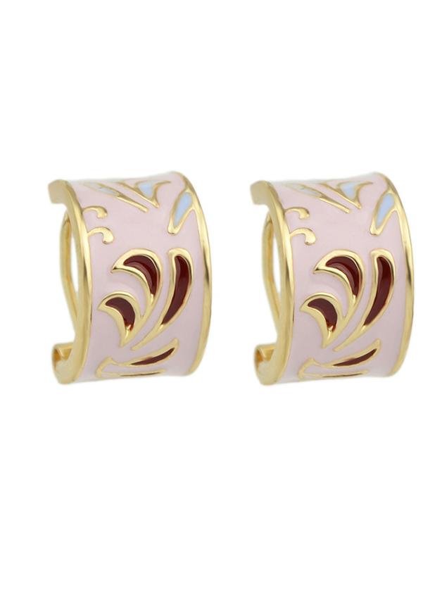 Shein Pink Pattern Ethnic Hoop Earrings