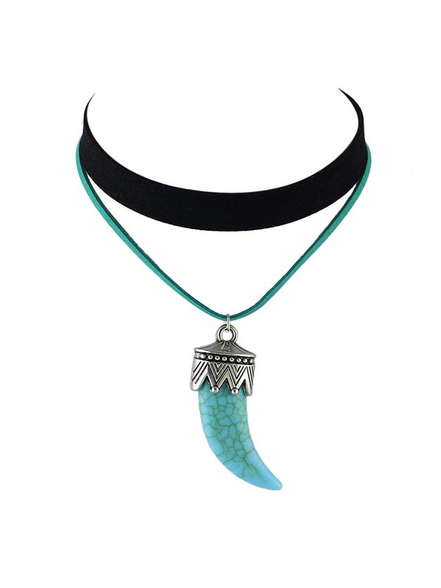 Shein Blue Color Pendant Double Layers Suede Choker Necklace