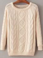 Shein Beige Cable Knit Raglan Sleeve Sweater