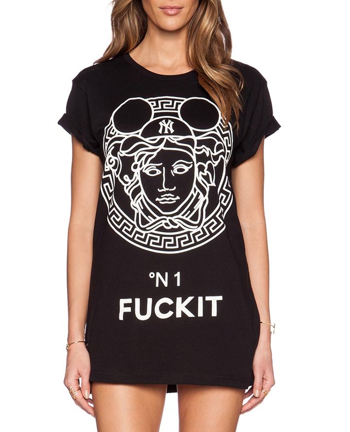 Shein Black Short Sleeve Fuckit Print Dress