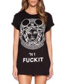 Shein Black Short Sleeve Fuckit Print Dress