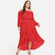 Shein Plus Flounce Layered Neck Tiered Hem Dress