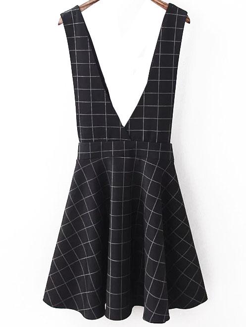 Shein Deep V Neck Plaid Pinafore Dress
