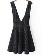 Shein Deep V Neck Plaid Pinafore Dress