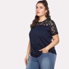 Shein Plus Floral Lace Yoke Solid Top