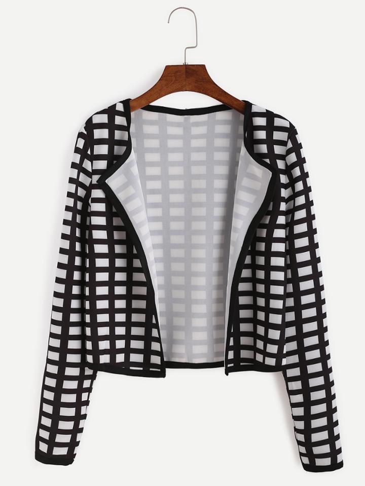 Shein Black And White Plaid Coat