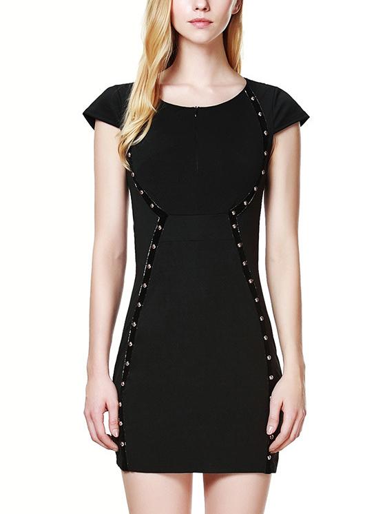 Shein Black Cap Sleeve Ribbed Sheath Dress