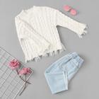 Shein Girls Frilled Neck Fringe Trim Sweater