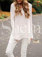 Shein Beige Crew Neck Asymmetric T-shirt