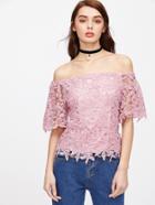 Shein Floral Lace Overlay Bardot Top