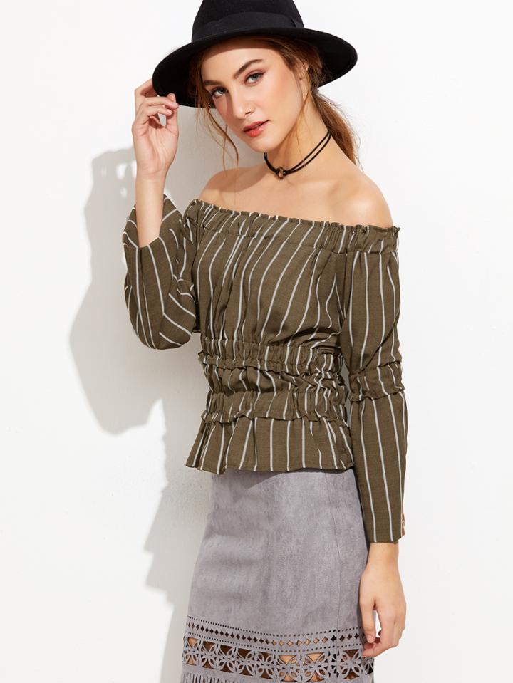 Shein Off The Shoulder Vertical Striped Peplum Top