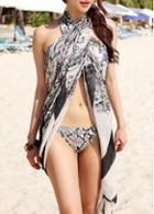Rosewe Halter Neck Print Design Open Back Cover Ups