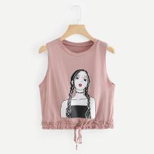 Shein Girl Print Drawstring Hem Top