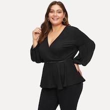 Shein Plus Lantern Sleeve Cut Out Detail Peplum Top