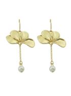 Shein Gold Flower Pattern Pearl Dangle Earrings