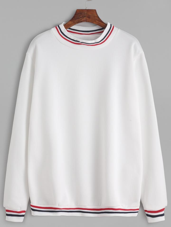 Shein White Stripe Trim Sweatshirt